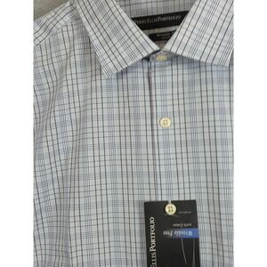 PERRY ELLIS Portfolio Men's Dress Shirt 2XL Blue Multi Check Wrinkle Free NEW